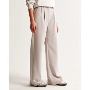 Abercrombie & Fitch Sloane Tailored Pleated High Rise Wide Leg Trouser Taupe 16
